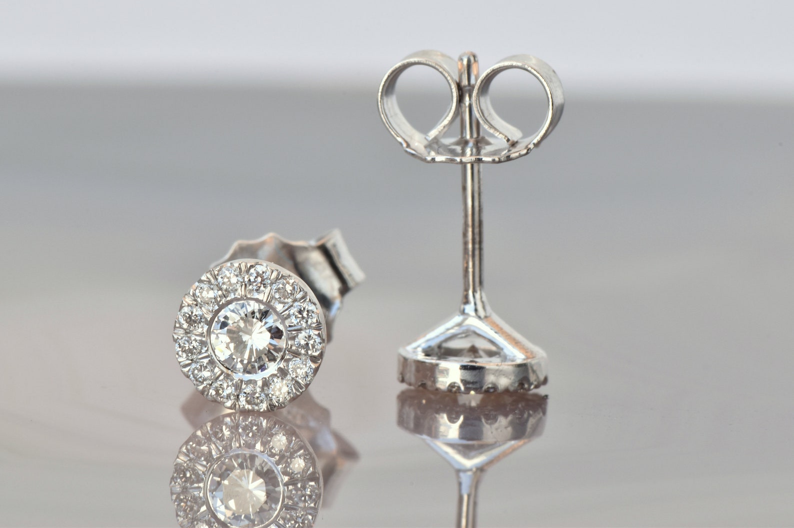 Halo Earrings Diamond Studs Diamond Stud Halo Earrings in | Etsy