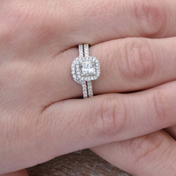 Cushion Cut Diamond Ring Matching Bridal Set 0 50ct Cushion Etsy