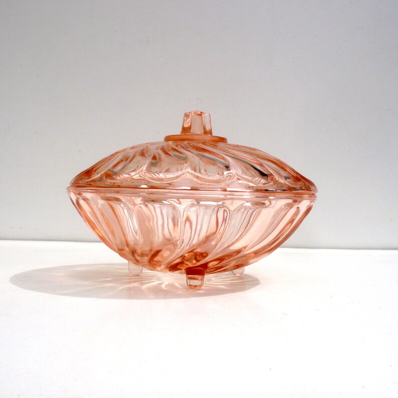 Depression Glass Covered Bowl Pink Glass Footed Candy Dish Etsy