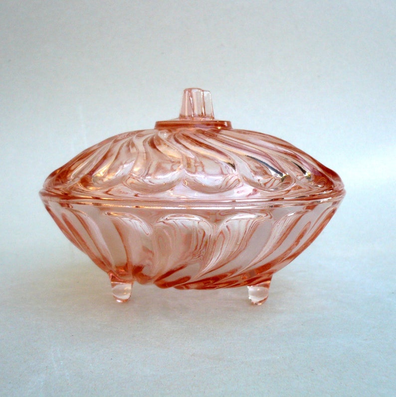 Depression Glass Covered Bowl Pink Glass Footed Candy Dish Etsy