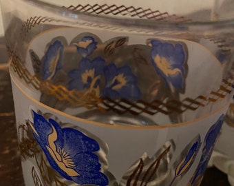 2 Vintage Cerve Blue & gold Floral Glasses