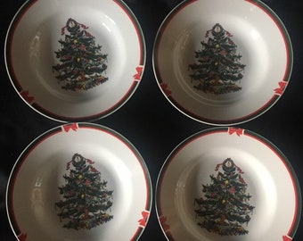 4 Bradlee’s Evergreen Christmas Soup Bowls Never Used
