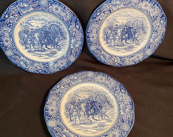 3 Staffordshire Liberty Blue Luncheon Plates