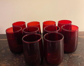 10 Anchor Hocking Ruby Red Roly Poly Juice Glasses
