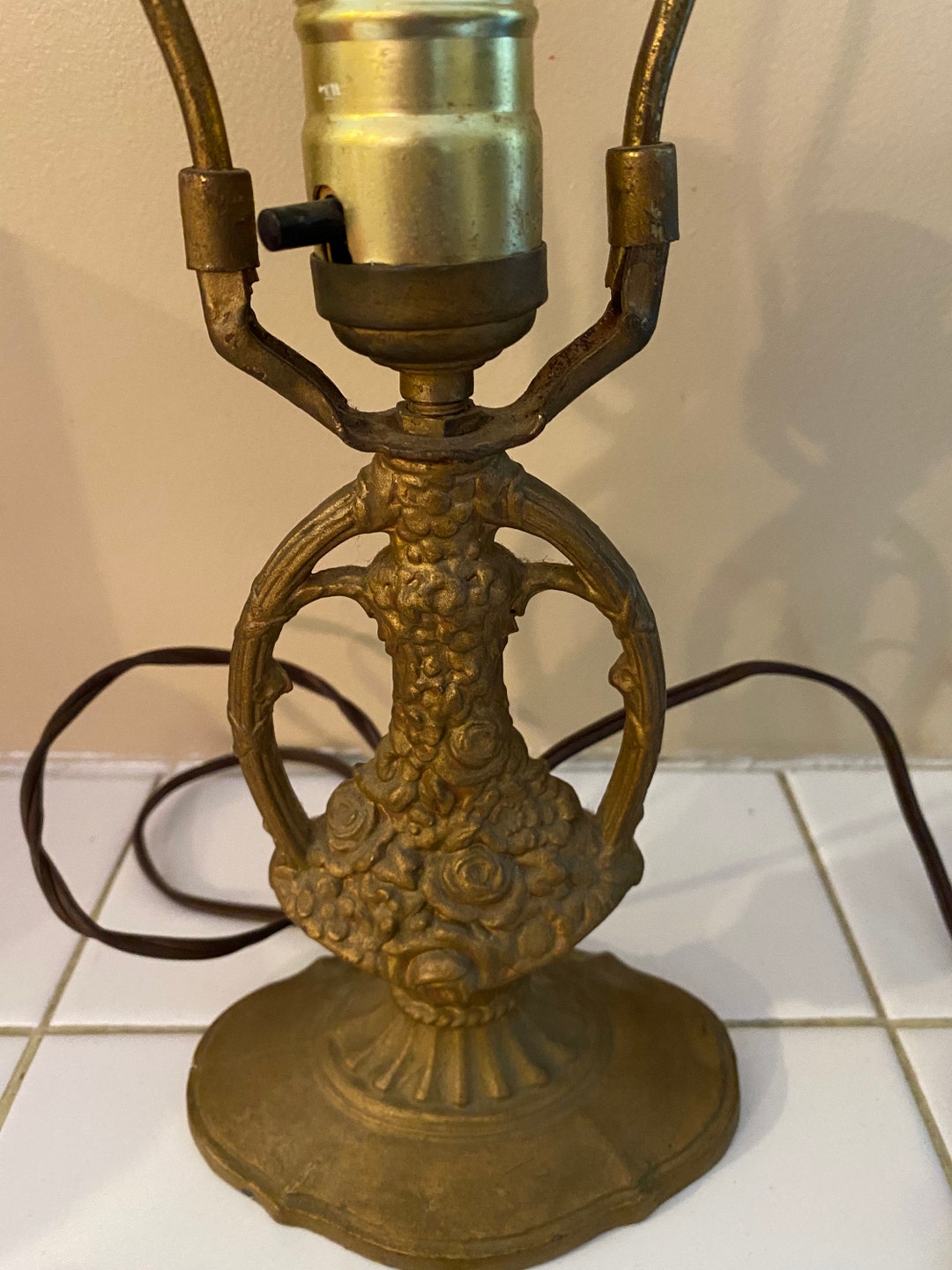 Antique Metal Lamp Base Roses Etsy