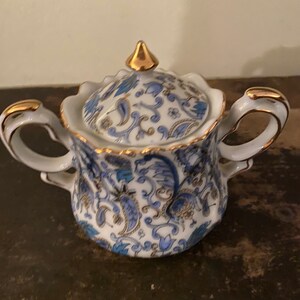 Lefton Blue Paisley Sugar Bowl with Lid