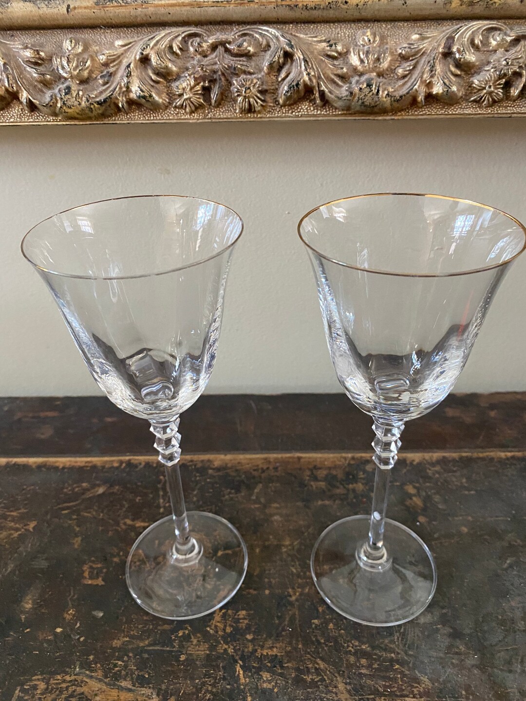 2 Mikasa Sonata Gold Wine Stems Etsy