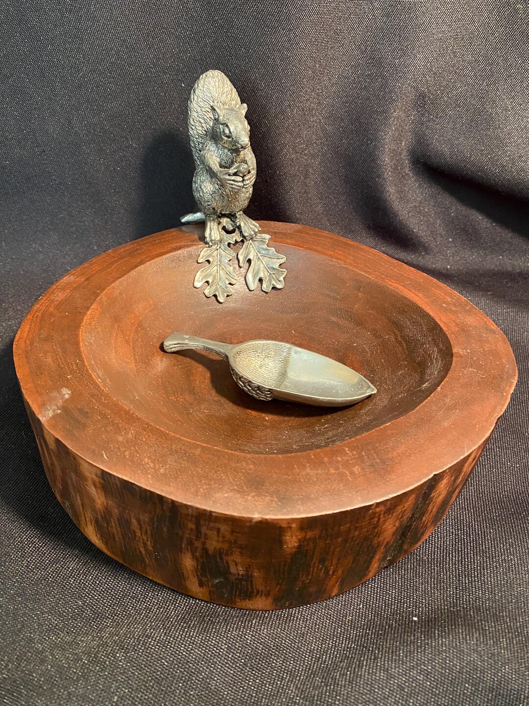 Vagabond House Wood Nut Dish With Pewter Squirrel and Scoop - Etsy