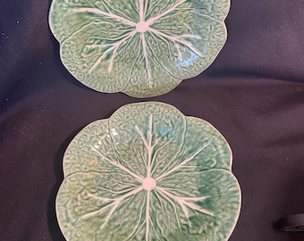 2 Bordallo Pinheiro Cabbage Green Luncheon Plates