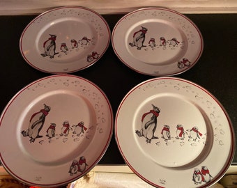 Set of 4 Golden Rabbit Enamelware Penguin Dinner Plates