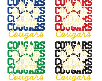 Cougars Stacked Mascot School Spirit Wear Digital Design Instant Download.