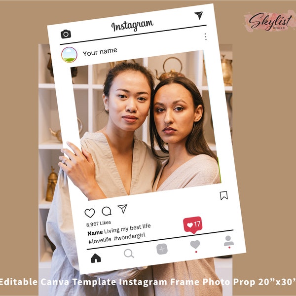 Instagram Selfie Photo Frame cut out drag and drop, simple and easy edit in CANVA, digital instant download