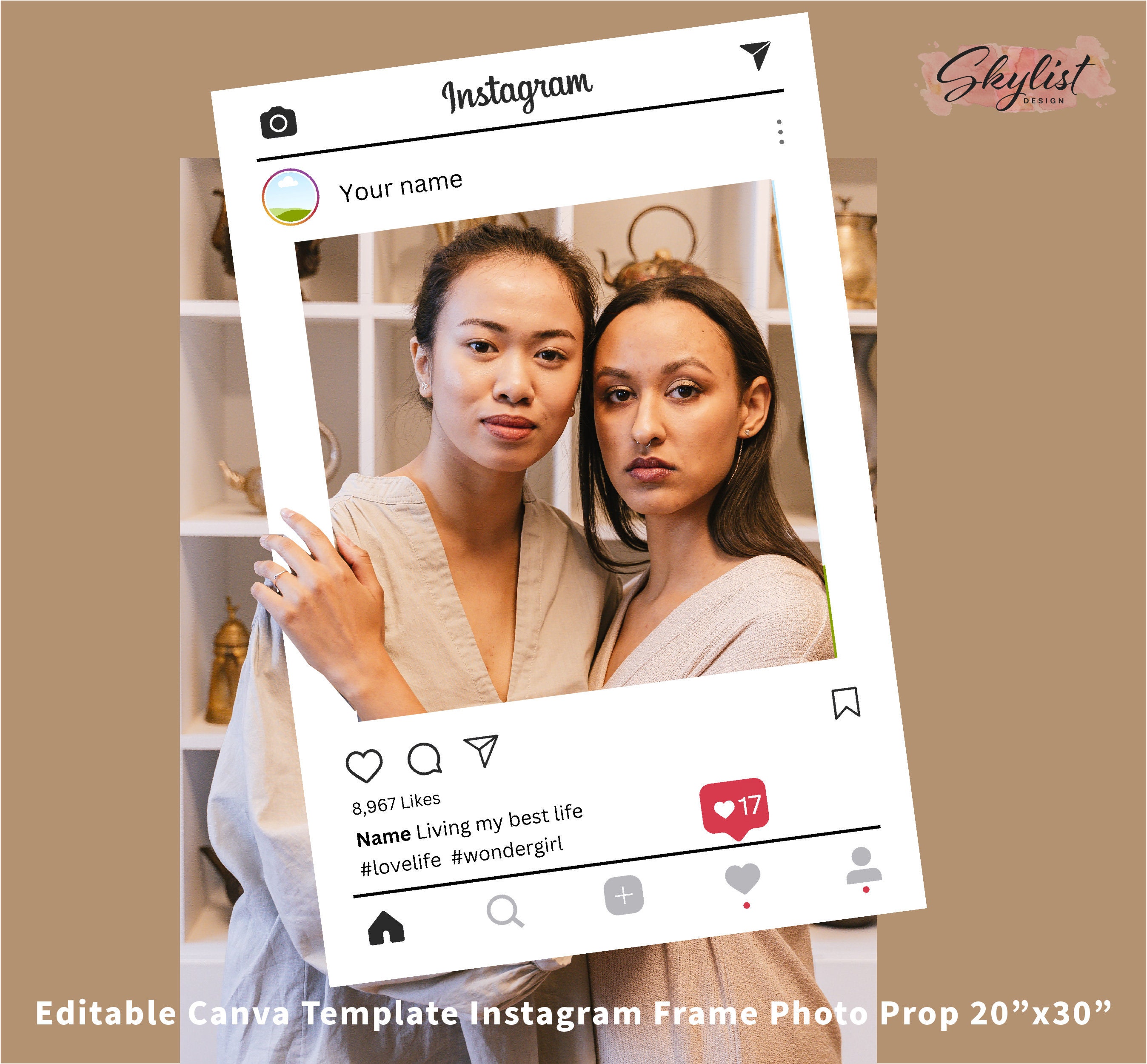 Instagram Selfie Photo Frame cut out drag and drop, simple and easy edit in CANVA, digital instant download