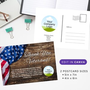 Veteranendag Bedrijf bedankkaart V2, slepen en neerzetten, eenvoudig en gemakkelijk bewerken in CANVA, digitale instant download