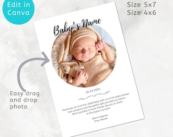 Baby announcement, Baby shower, Thank you card, drag and drop, simple and easy edit in CANVA, digital instant download