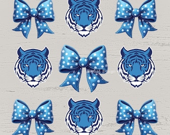 Tiger Blue Coquette Bow PNG T-Shirt Sweatshirt Design Trending Digital Instant Download Design.