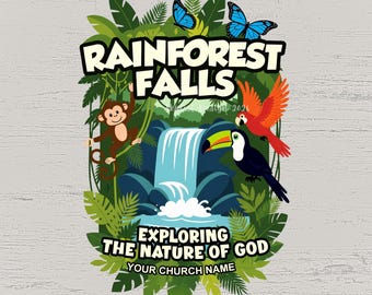 Personalized VBS Christian Rainforest Falls theme T-shirt design, full color 2 digital instant download