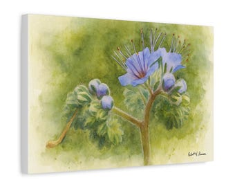 Blue Curls Wildflower Canvas Print | Cottagecore Botanical Wall Art