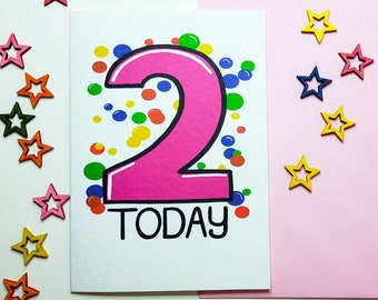 Two 2 Today Birthday Card  | Happy Birthday Card for a Two year old baby | 2 year Old Baby Birthday | 2nd Second Birthday, Greetings Card