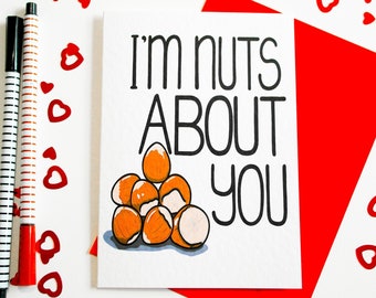 I'm Nuts About You Funny Valentines Card, Valentine for Him Her, Cute Nuts Anniversary Card, Romantic Card, Unique Birthday Card For Him Her
