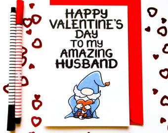 Cute Valentine's Day Card, Nordic Gonk Husband, Happy Valentines Day To My Amazing Husband, Spouse, Partner, Gonk Love Card from the Wife