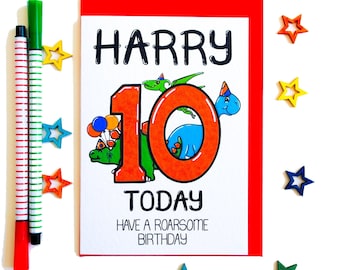 PERSONALISABLE 10th Birthday Card, 10 Today Have A Roarsome Birthday, 10 year old Birthday Card, Tenth Birthday Dinosaur Card Age Birthday