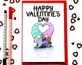 Gnomes Valentines Card, Cute Gonk Romantic Valentines For Boyfriend, Girlfriend, Wife, Husband,  Gonks In Love, Valentine's Gnomes, Gonks