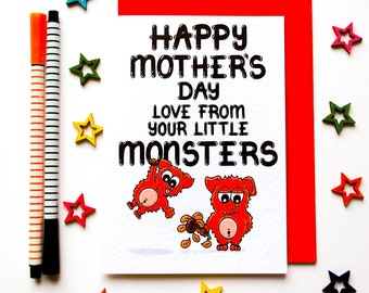 Happy Mother's Day Card, Cute Mother's Day Card For Mummy, Mommy, Gran, Granny, Nana, God Mother, From Her Little Monsters, Children, Kids