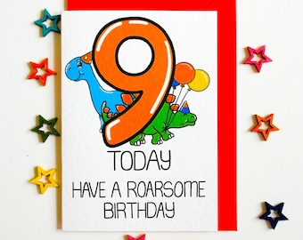 Dinosaur Age Card, 9 Today Have a Roarsome Birthday Card for Nine Year Old, Dinosaur Birthday Card, Ninth Birthday Card, Cute Dinosaurs Card
