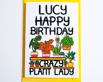 Birthday Card, Funny Personalised Card for Her, Crazy Plant Lady Birthday Card, Botanical Birthday Card, Plant Lover, Cacti, Succulents Card