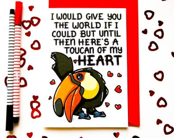 Toucan Love Card, Funny Valentine's Card, Animal Pun Anniversary Card, Cute Bird Birthday Card For Wife, Husband, Girlfriend, Boyfriend