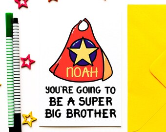 Nieuwe Big Brother-kaart, gepersonaliseerde Super Hero-kaart voor een nieuwe Big Brother, nieuwe Brother-kaart van nieuwe baby-broer of zus, ouders, cadeau van baby