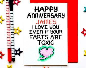 Funny Anniversary Card, Toxic Farts Humorous Personalised Wedding Anniversary Card For Husband, Wife, Girlfriend, Boyfriend, Cheeky Card