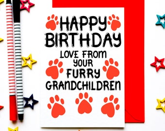 Verjaardagskaart van harige kleinkinderen, verjaardagskaart voor opa, papa van de hond, kat, bont baby's, hond, kat oma, Nanny verjaardagskaart