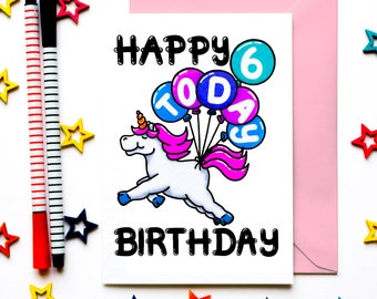 6th Birthday Card, Unicorn Birthday Card, Girls Sixth Birthday Card, Daughter, Niece, Granddaughter, Childrens Birthday Card, Kids Cards