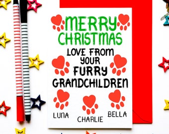 Personalised Christmas Card For Grandparents, Grandma, Papa From Furry Grandchildren,  Christmas Card From Grandpuppies, Granddog. Grandcats