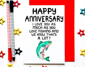 Funny Anniversary Card, Fishing Wedding Anniversary Card For Husband, Wife, Fisherman Anniversary Card, Funny Love Card For Partner