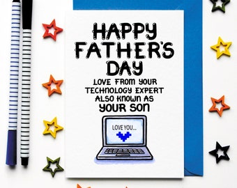 Fathers Day Card From Son, Joke Fathers Day Card From Son, Technophobe Fathers Day Card, Funny Father's Day Laptop Card From Son, For Him