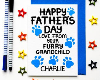 Gepersonaliseerde vadersdagkaart van harig kleinkind, schattige aangepaste vaderdagkaart voor kat, hond opa, leuke opakaart van kleinhond, huisdier