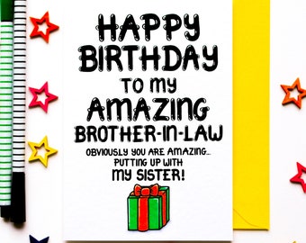 Funny Birthday Card For Brother-in-law, Brother In Law Birthday Card, Joke Birthday Card From A Sister In Law, Brother In Law, Card For Him