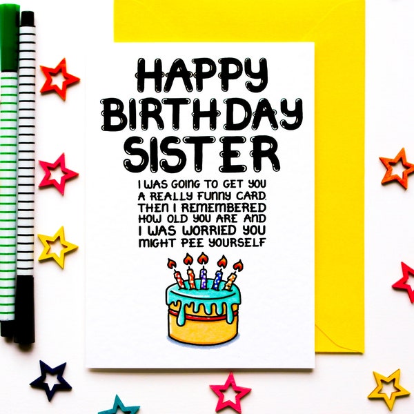 Funny Birthday Card For Sister, Joke Birthday Card From Brother, Sister Sibling