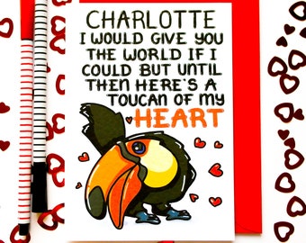 Love Personalised Card, Customised Toucan Anniversary Card, Personalized Pun Valentine's Card, Custom Birthday Card For Husband,Wife,Fiance