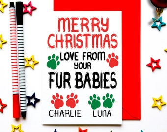 Personalised Christmas Card From Fur Babies, Holiday Card For Dog Parent From Dog, Cat, Pets,  Xmas Card For Fur Daddy, Dog Mummy, Cat Mom