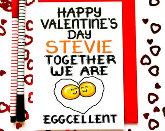 Funny Valentine's Personalised Card, Personalized Egg Valentine's Card, Together We Are Eggcellent Customised Love Card, Food Pun Card