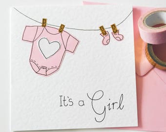 New baby girl greeting card, It's a Girl handmade greeting card, Cute its a Girl Congratulations Card, New parents baby Card, Baby Shower