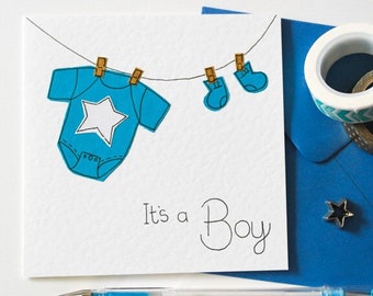Nieuwe babyjongen handgemaakte wenskaart, het is een jongen kaart, schattig het is een jongen gefeliciteerd kaart, nieuwe babykaart, zwangerschapskaart, verwacht kaart