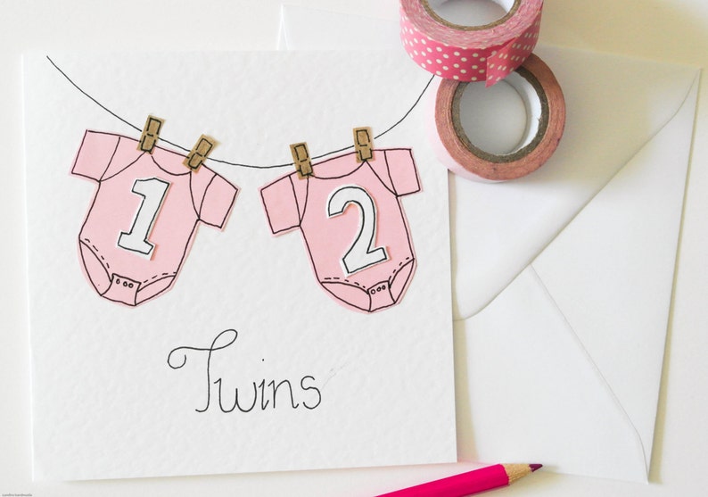 Handmade New Twin Girls Greeting Cards, New Baby Twins Card, New Babies Card, Twins Card, Twins Announcement Card, New Baby Card Twin Girls image 1