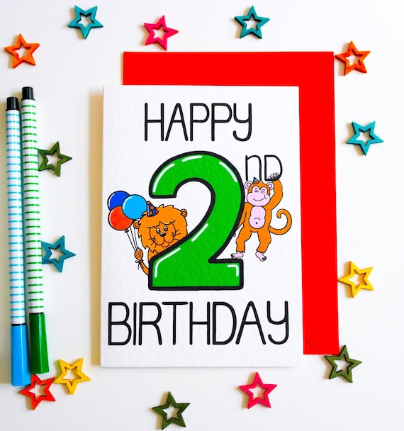 Tarjeta de feliz segundo cumpleaños para niño de dos años, tarjeta de  cumpleaños para 2 años con mono descarado y león lindo, tarjeta de  cumpleaños para niño pequeño, dos hoy -  México