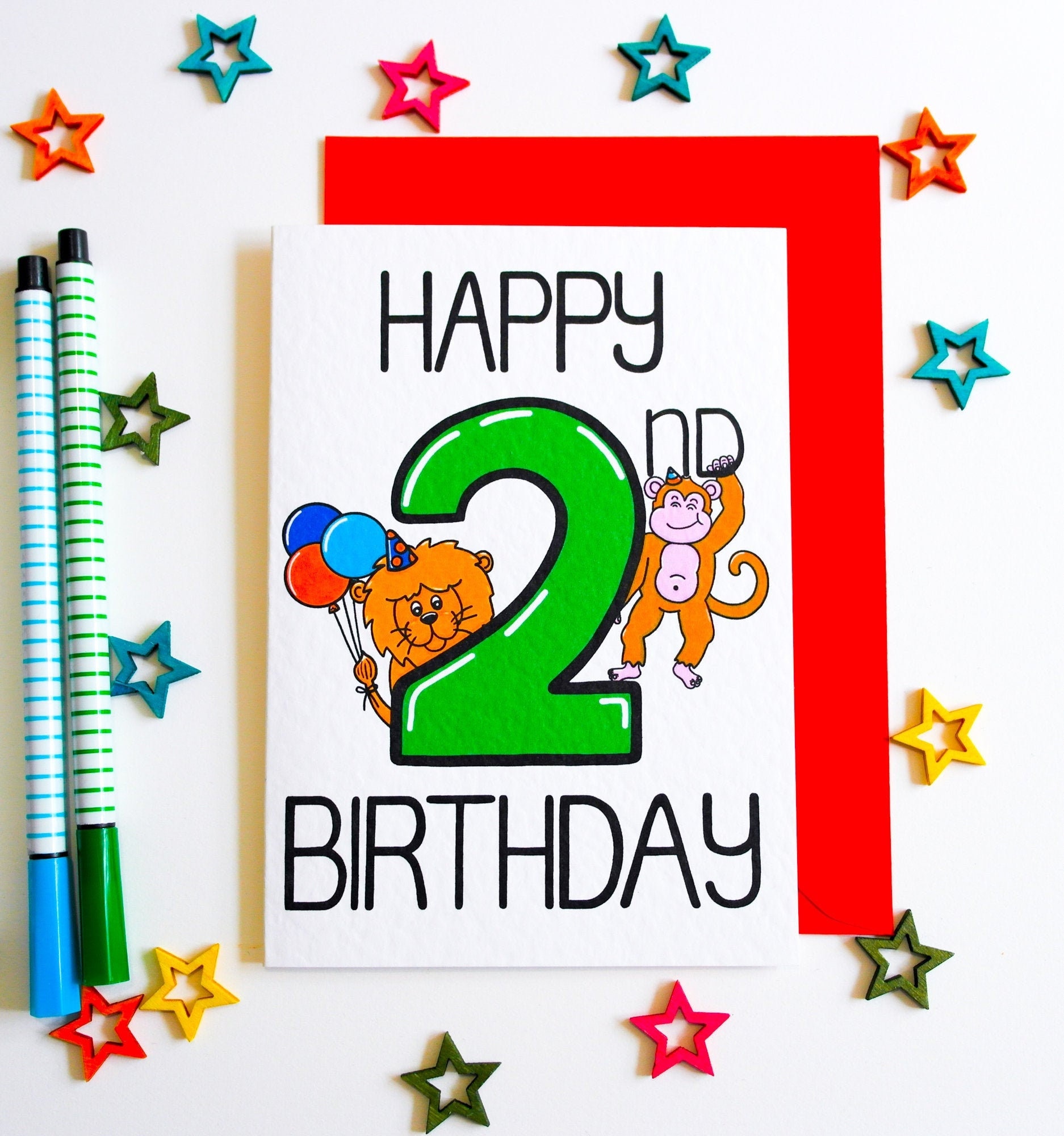 Tarjeta de feliz segundo cumpleaños para niño de dos años, tarjeta de  cumpleaños para 2 años con mono descarado y león lindo, tarjeta de  cumpleaños para niño pequeño, dos hoy -  España