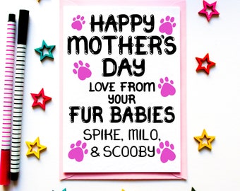 Mother's Day Card From Fur Babies, Personalised Mother's Day Card From The Dog, Puppy Dog, Mothers Day Card From The Cat, Card For Dogs Mum